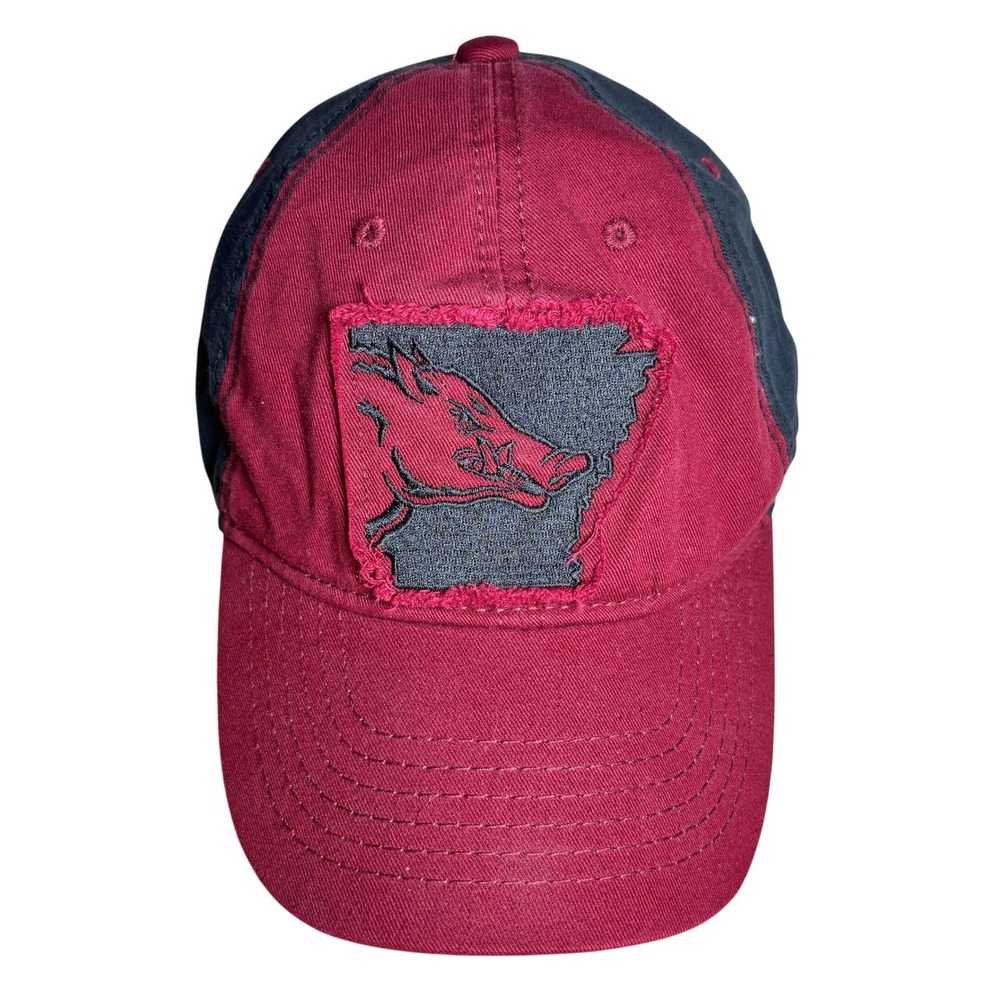 Arkansas Razorbacks Tailgate Gear Baseball Cap Red Blk Distressed Patch Hat OSFA